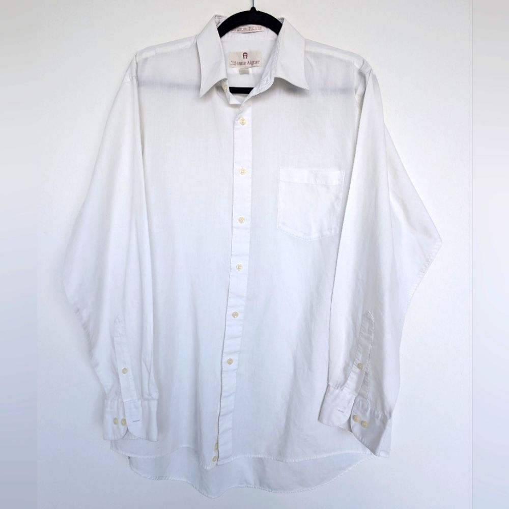 Etienne Aigner Crisp Button Up Long Sleeve Dress Shirt Sz 18.5/ 34/35 in White